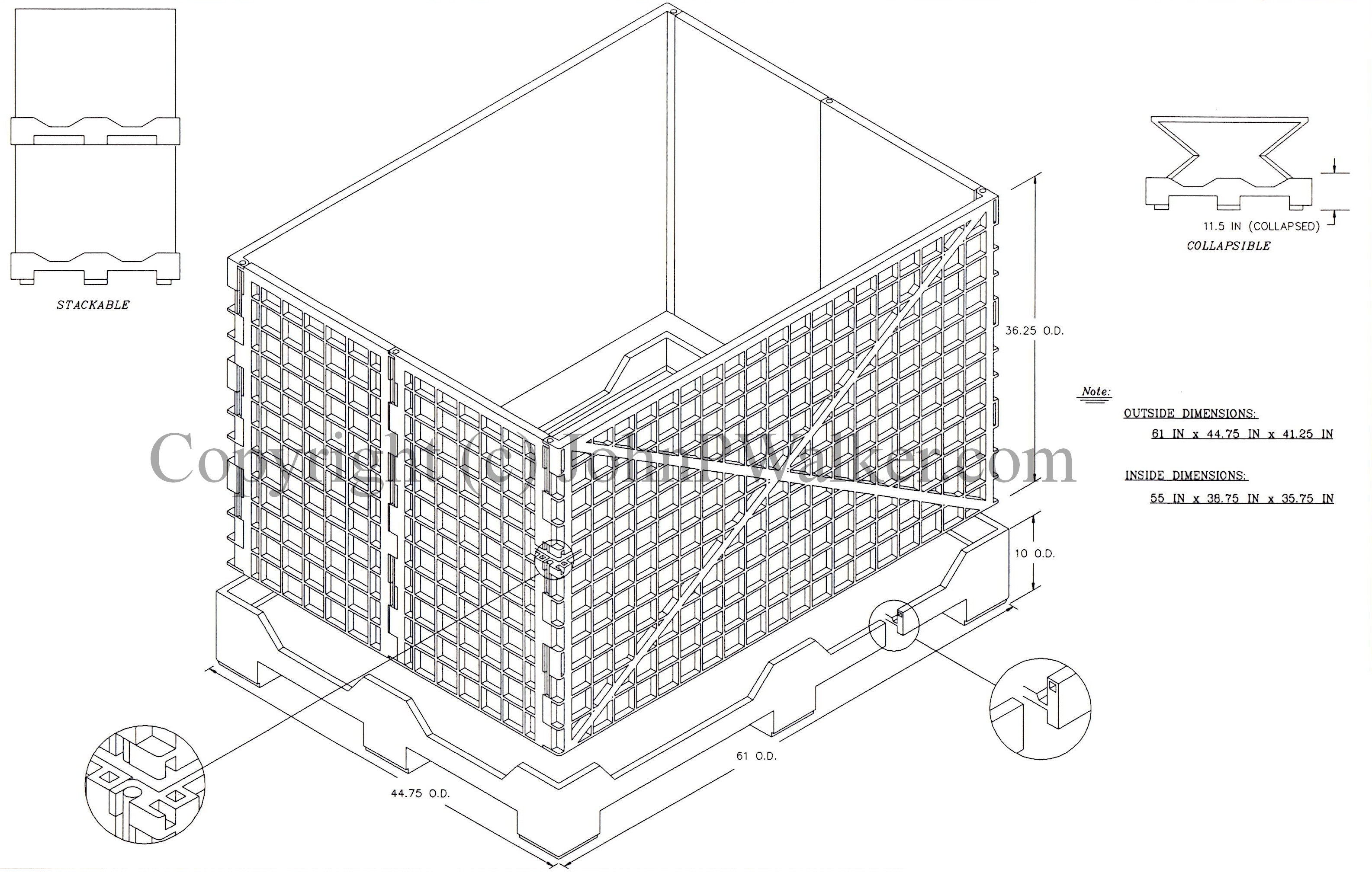 Cad Drawing of a Collapsible Dunnage Box and Pallet